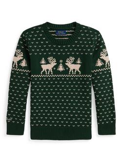 Ralph Lauren Kids' Wool Blend Fair Isle Christmas Sweater, Green Combo, Green Combo