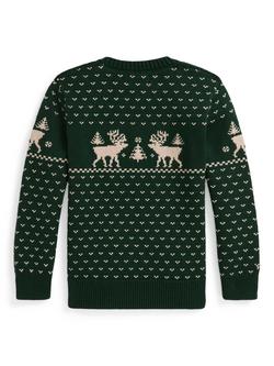 Ralph Lauren Kids' Wool Blend Fair Isle Christmas Sweater, Green Combo - view 2, Green Combo