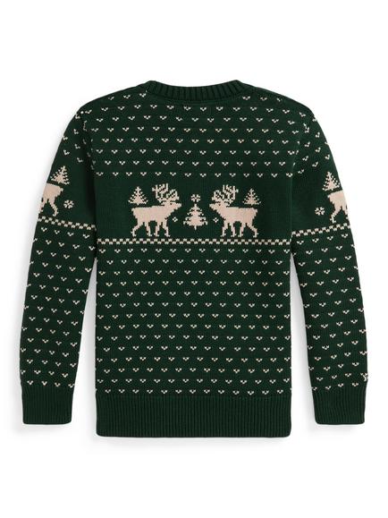 Ralph Lauren Kids' Wool Blend Fair Isle Christmas Sweater, Green Combo - view 2, Green Combo