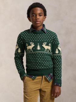 Ralph Lauren Kids' Wool Blend Fair Isle Christmas Sweater, Green Combo, Green Combo