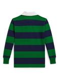 Ralph Lauren Kids' Cotton Long Sleeved Striped Rugby Shirt, Green/Navy