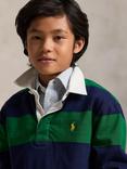 Polo Ralph Lauren Kids' Striped Cotton Rugby Shirt, Green/Navy