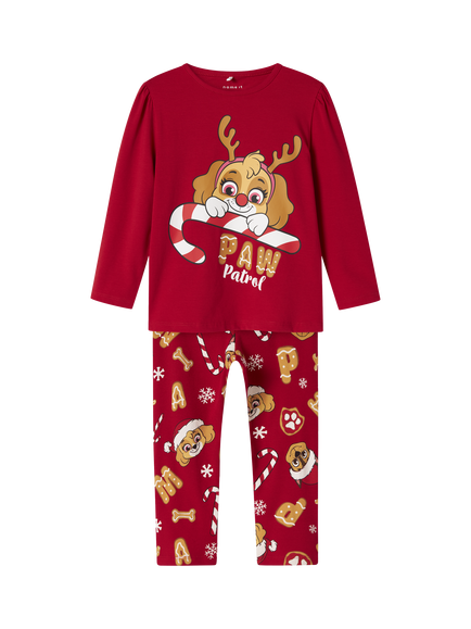 NAME IT Kids' Cotton Paw Patrol Long Sleeved Pyjama Set, Barbados Cherry, Barbados Cherry