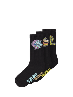 NAME IT Kids' Cotton Blend Fortnite Socks, Pack of 3, Black, Black