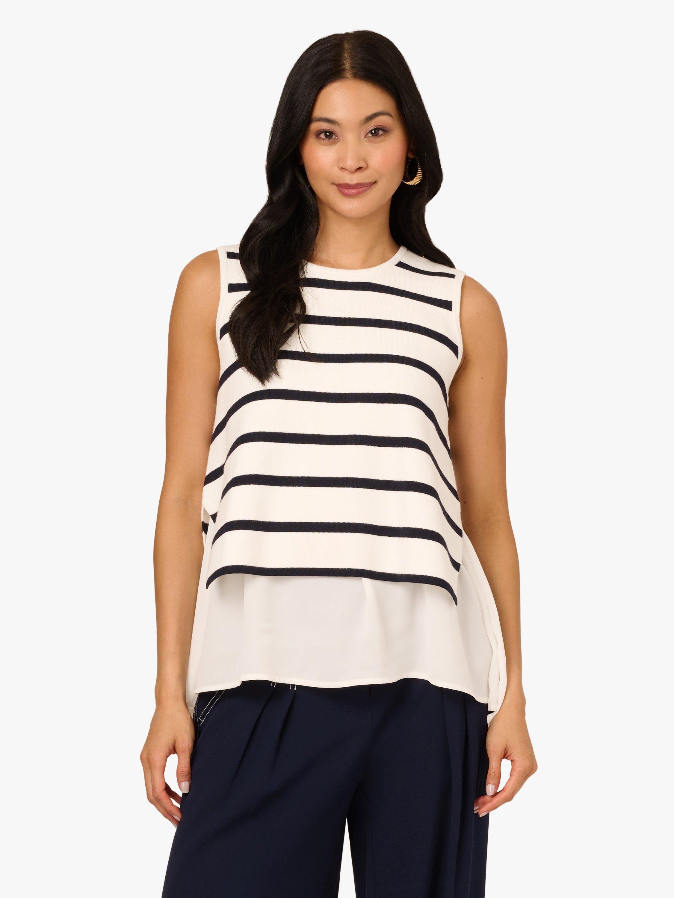 Product image 1 of 6, which shows Adrianna Papell Stripe Back Tie Top, White/Multi, L
