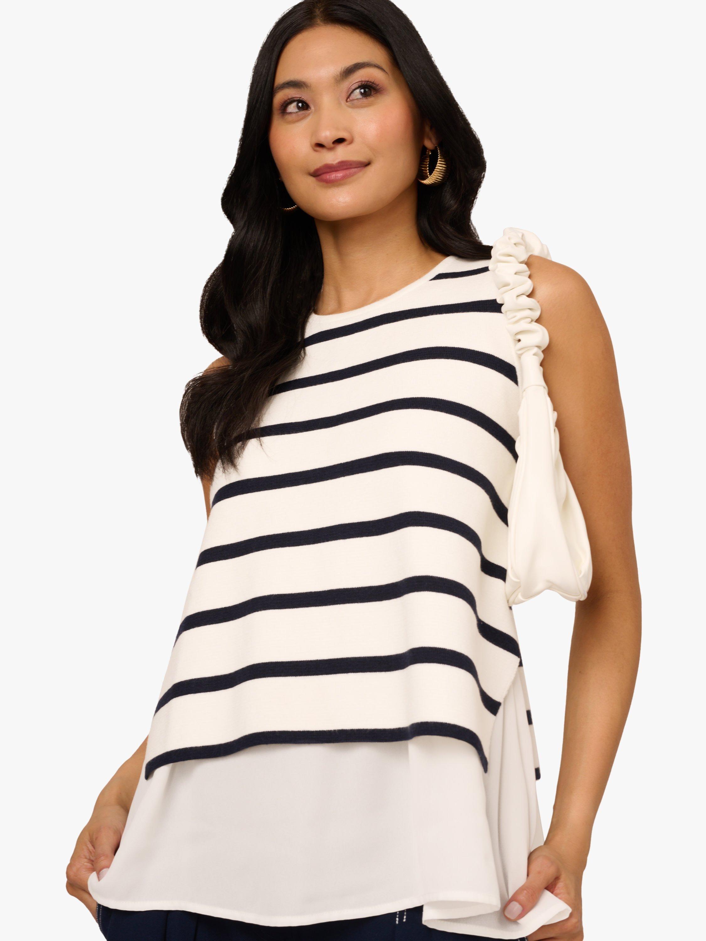 Product image 3 of 6, which shows Adrianna Papell Stripe Back Tie Top, White/Multi, L