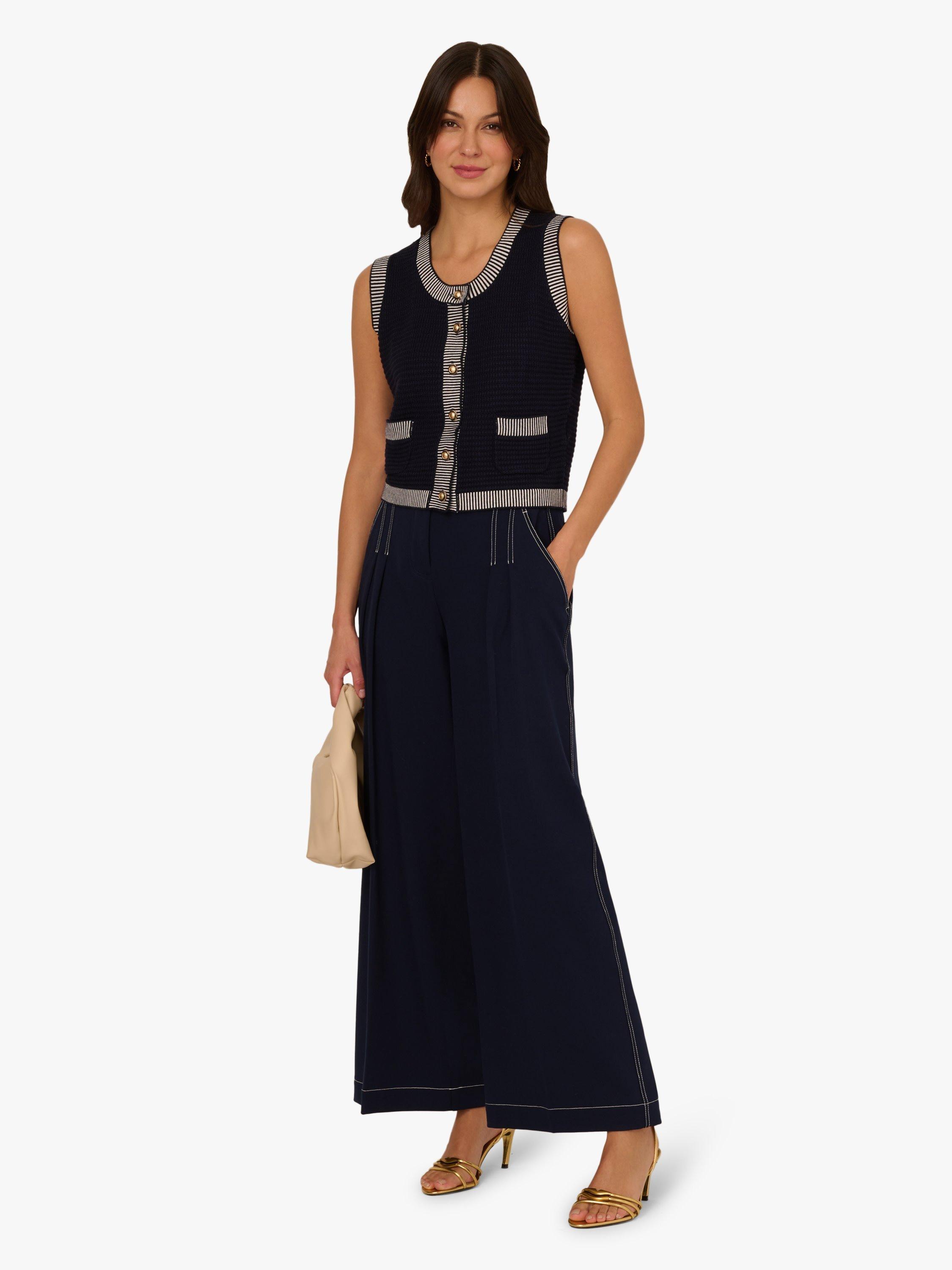 Product image 4 of 7, which shows Adrianna Papell Sleeveless Stripe Trim Cardigan, Blue/Multi, L