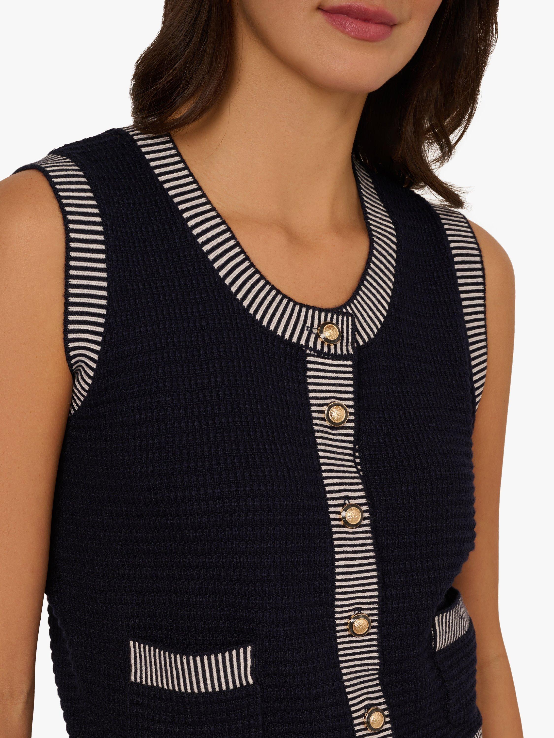 Product image 5 of 7, which shows Adrianna Papell Sleeveless Stripe Trim Cardigan, Blue/Multi, L