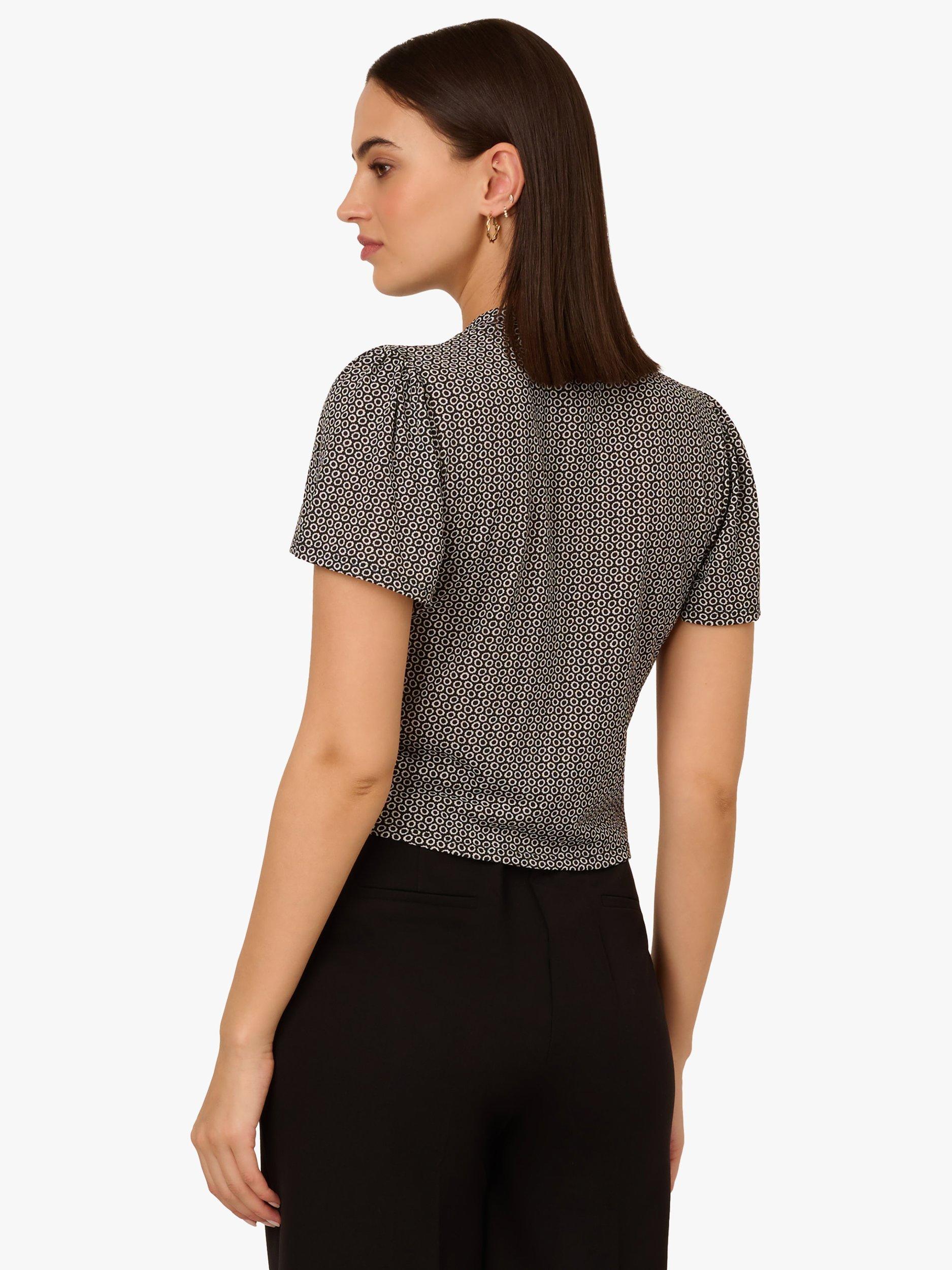 Product image 2 of 6, which shows Adrianna Papell Geometric Tie Front Top, Black/Cloud, L