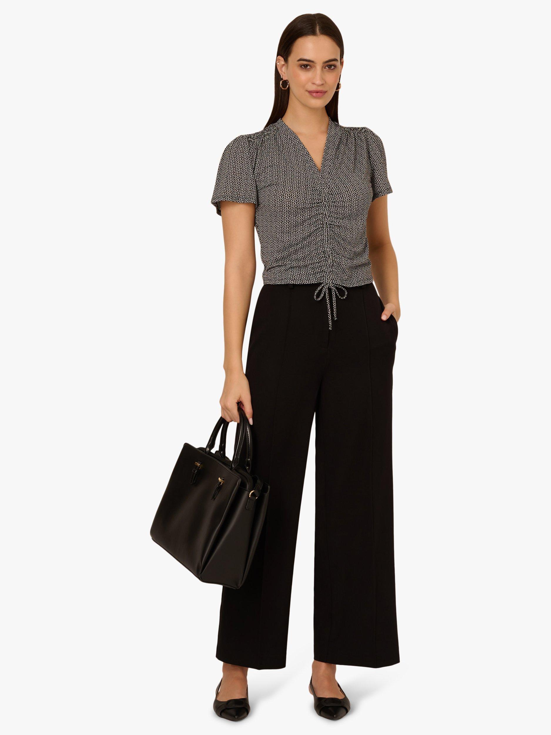 Product image 3 of 6, which shows Adrianna Papell Geometric Tie Front Top, Black/Cloud, L