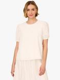 Adrianna Papell Flower Eyelet Puff Sleeve Top, White