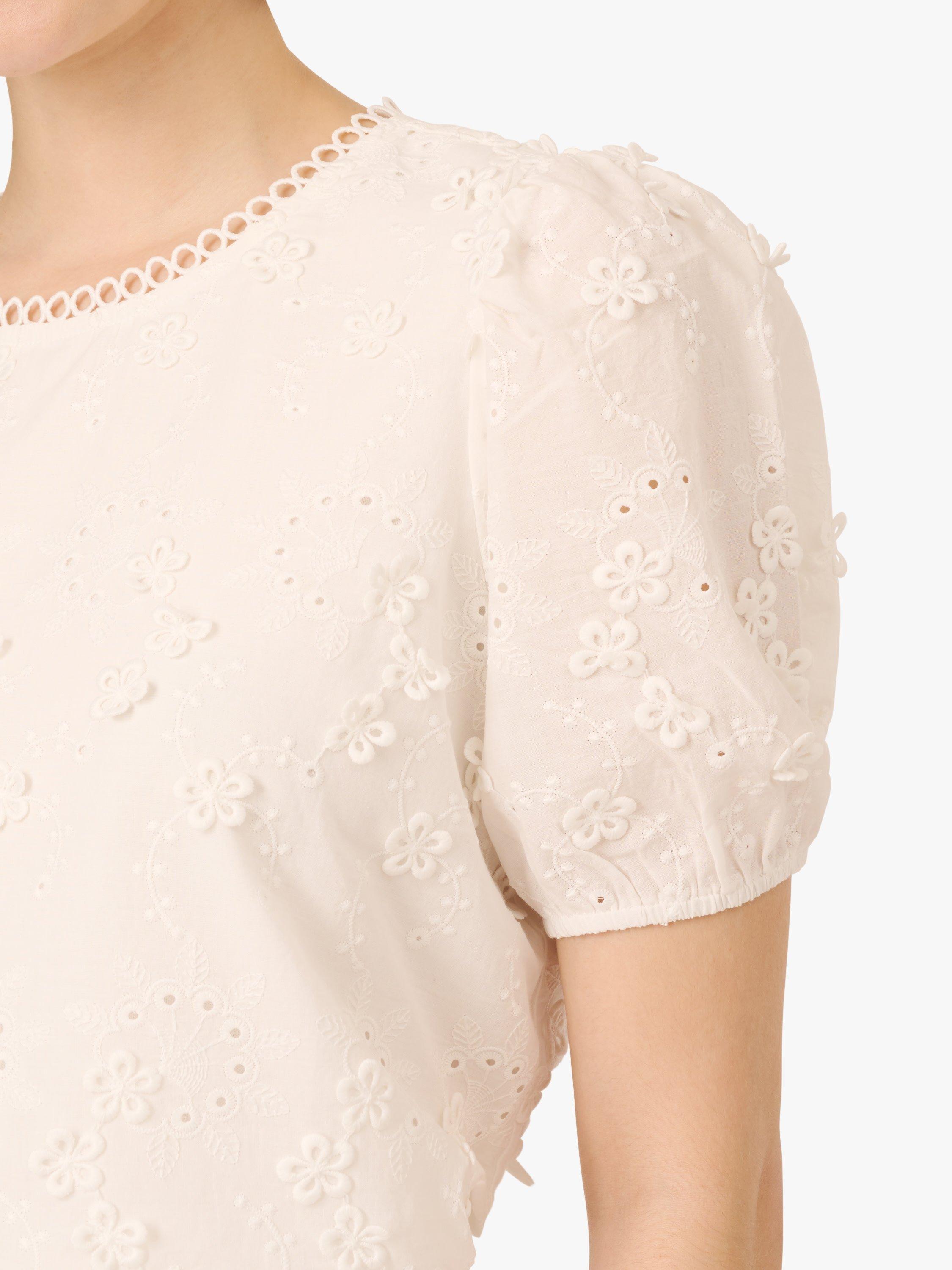 Product image 6 of 7, which shows Adrianna Papell Flower Eyelet Puff Sleeve Top, White, XS