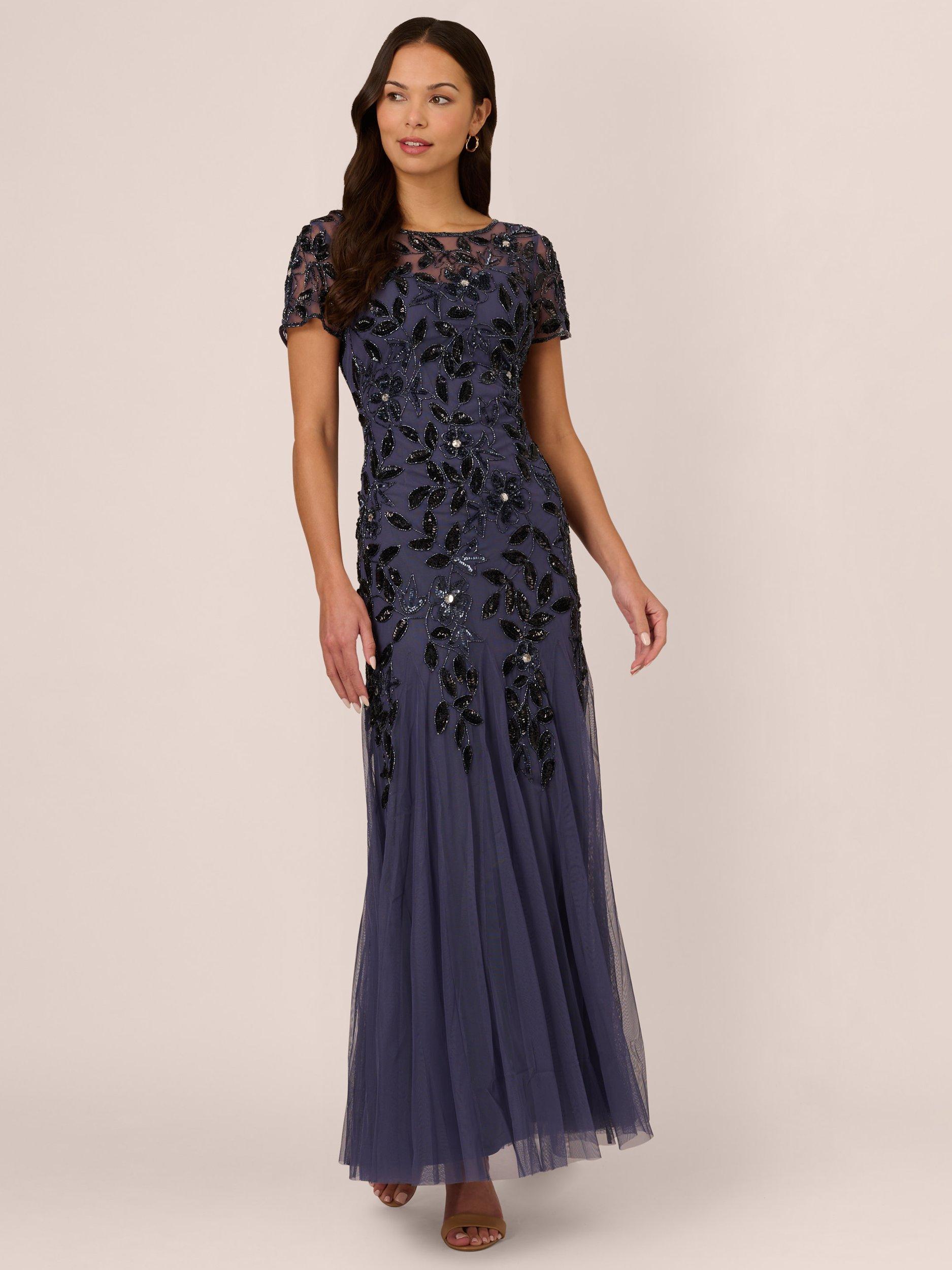 Product image 1 of 6, which shows Adrianna Papell Floral Beaded Godet Maxi Dress, Smoky Peri, 6