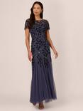 Adrianna Papell Floral Beaded Godet Maxi Dress, Smoky Peri