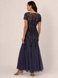 Adrianna Papell Floral Beaded Godet Maxi Dress, Smoky Peri