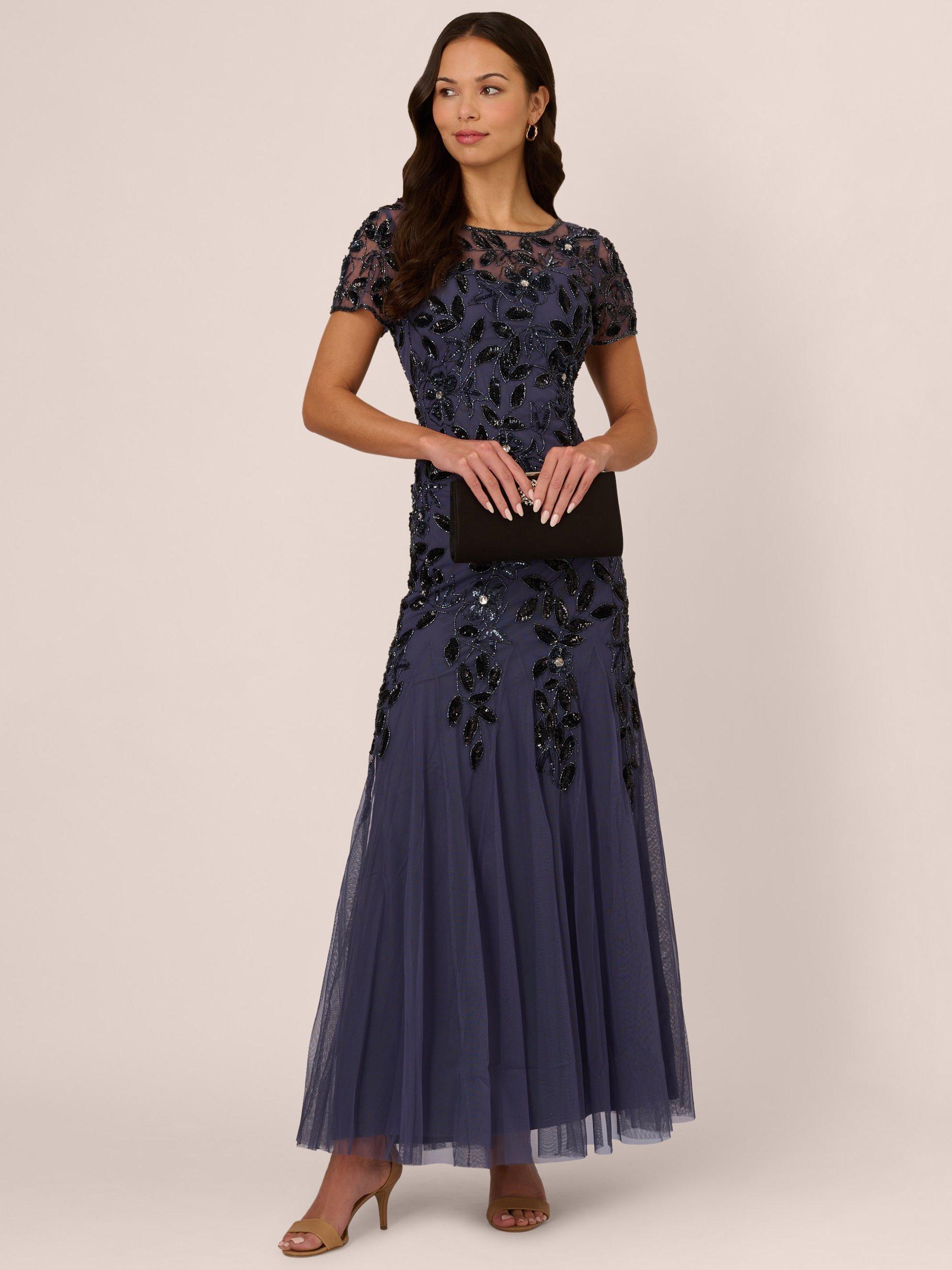 Product image 3 of 6, which shows Adrianna Papell Floral Beaded Godet Maxi Dress, Smoky Peri, 6