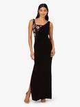 Adrianna Papell Asymmetric Floral Beaded Maxi Dress, Black/Multi