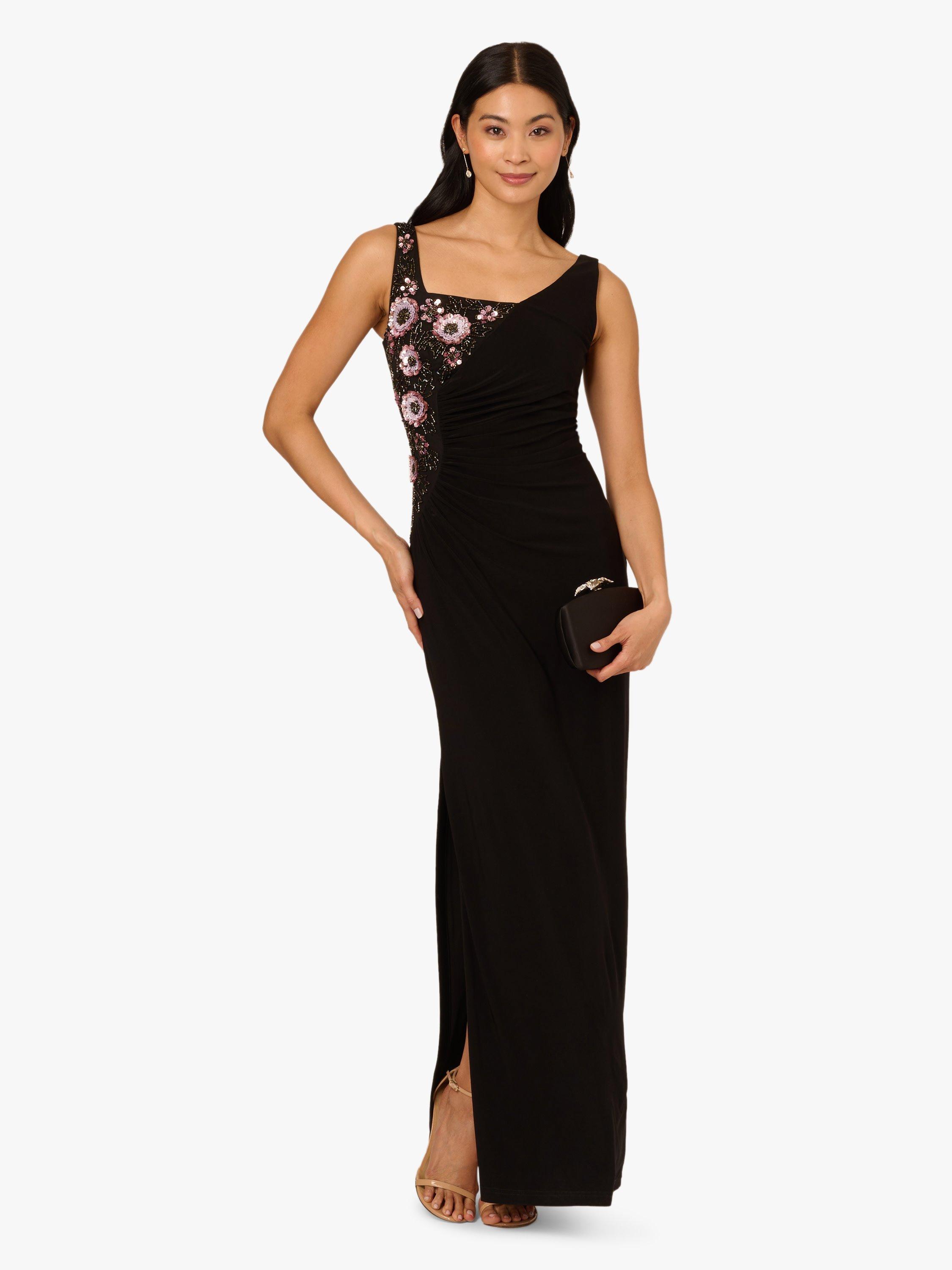 Product image 3 of 6, which shows Adrianna Papell Asymmetric Floral Beaded Maxi Dress, Black/Multi, 10