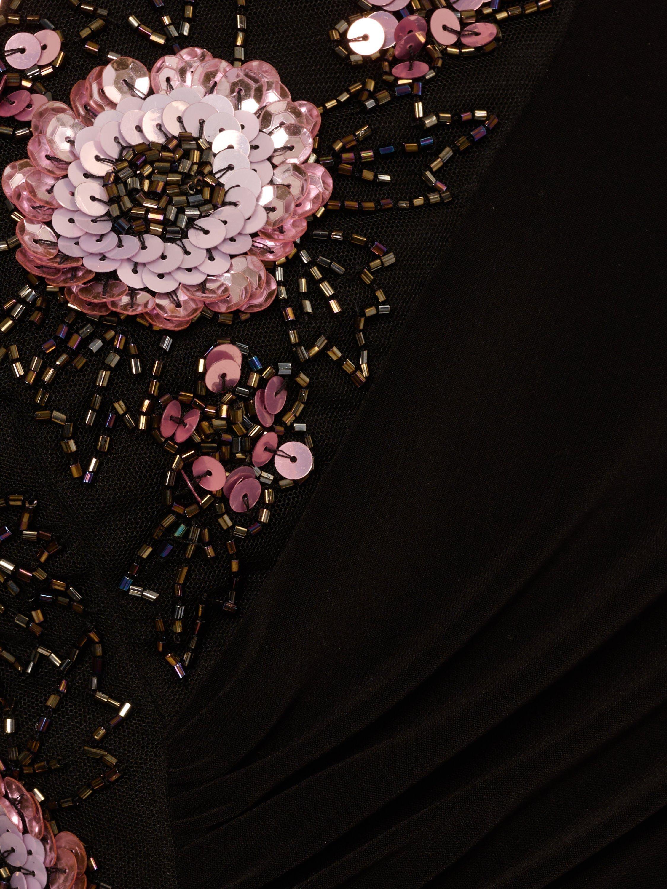 Product image 6 of 6, which shows Adrianna Papell Asymmetric Floral Beaded Maxi Dress, Black/Multi, 10