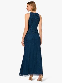 Papell Studio Beaded Halterneck Maxi Dress, Dark Blue - view 2, Dark Blue