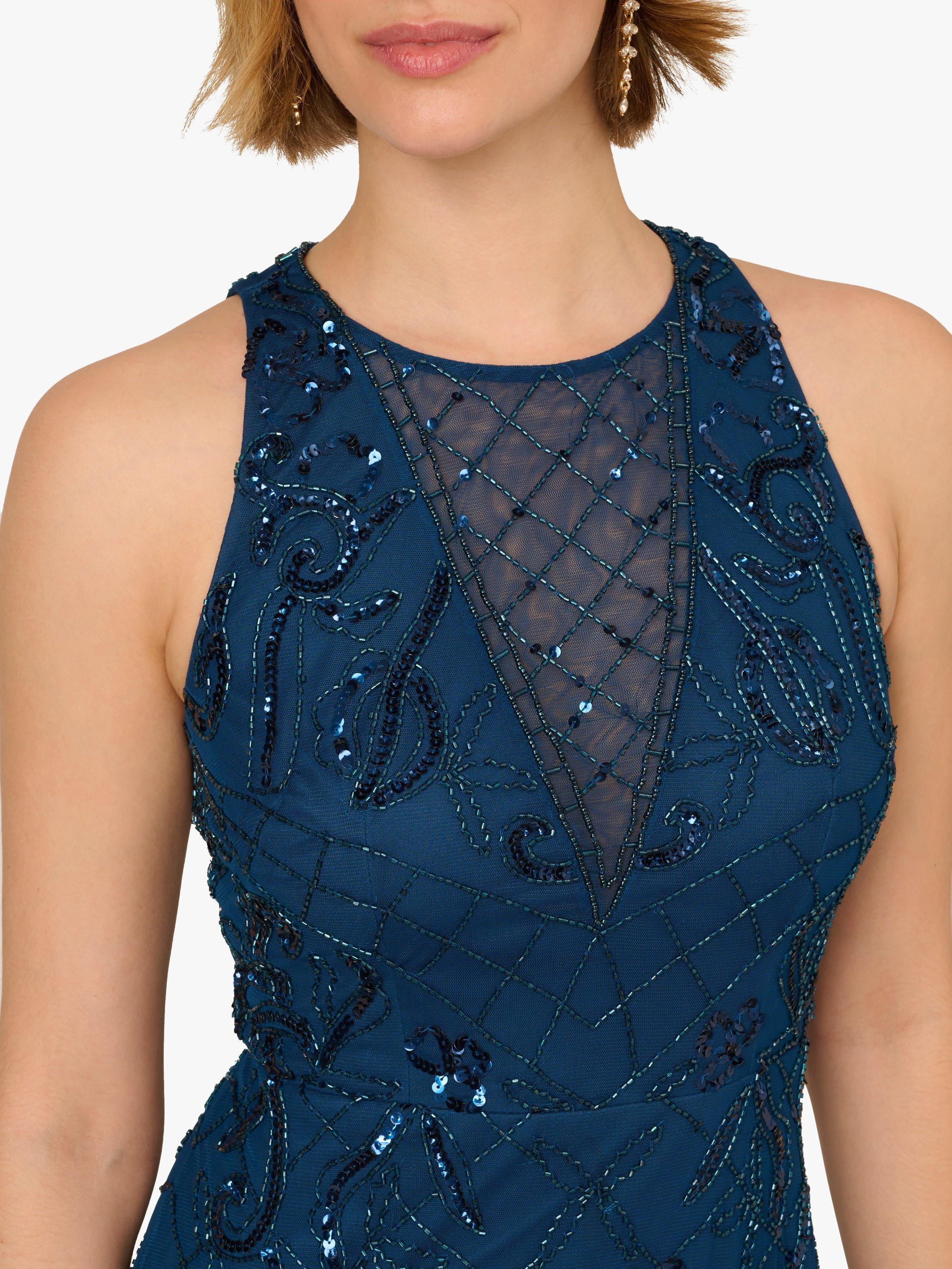 Product image 5 of 6, which shows Papell Studio Beaded Halterneck Maxi Dress, Dark Blue, 6