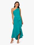 Papell Studio Bead Knit Crepe Asymmetric Dress, Teal Lagoon