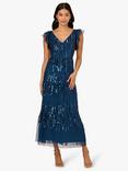Adrianna Papell Beaded Mesh Tiered Dress, Mid Blue