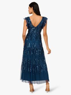 Adrianna Papell Beaded Mesh Tiered Dress, Mid Blue - view 2, Mid Blue