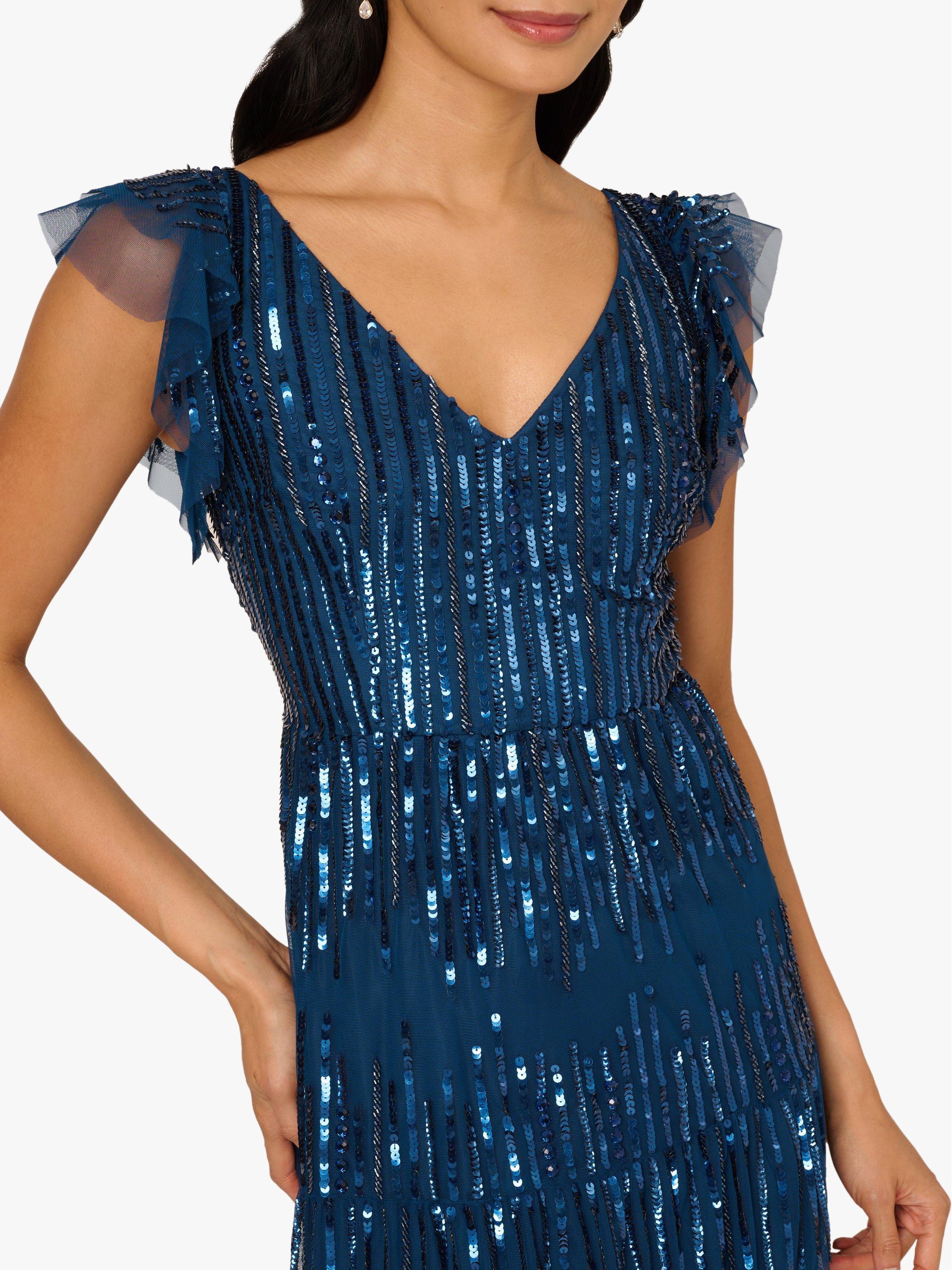 【海外限定】AdriannaPapell ドレス☆Blue Bead Mesh Midi Dress 008860224?fmt=auto&$background
