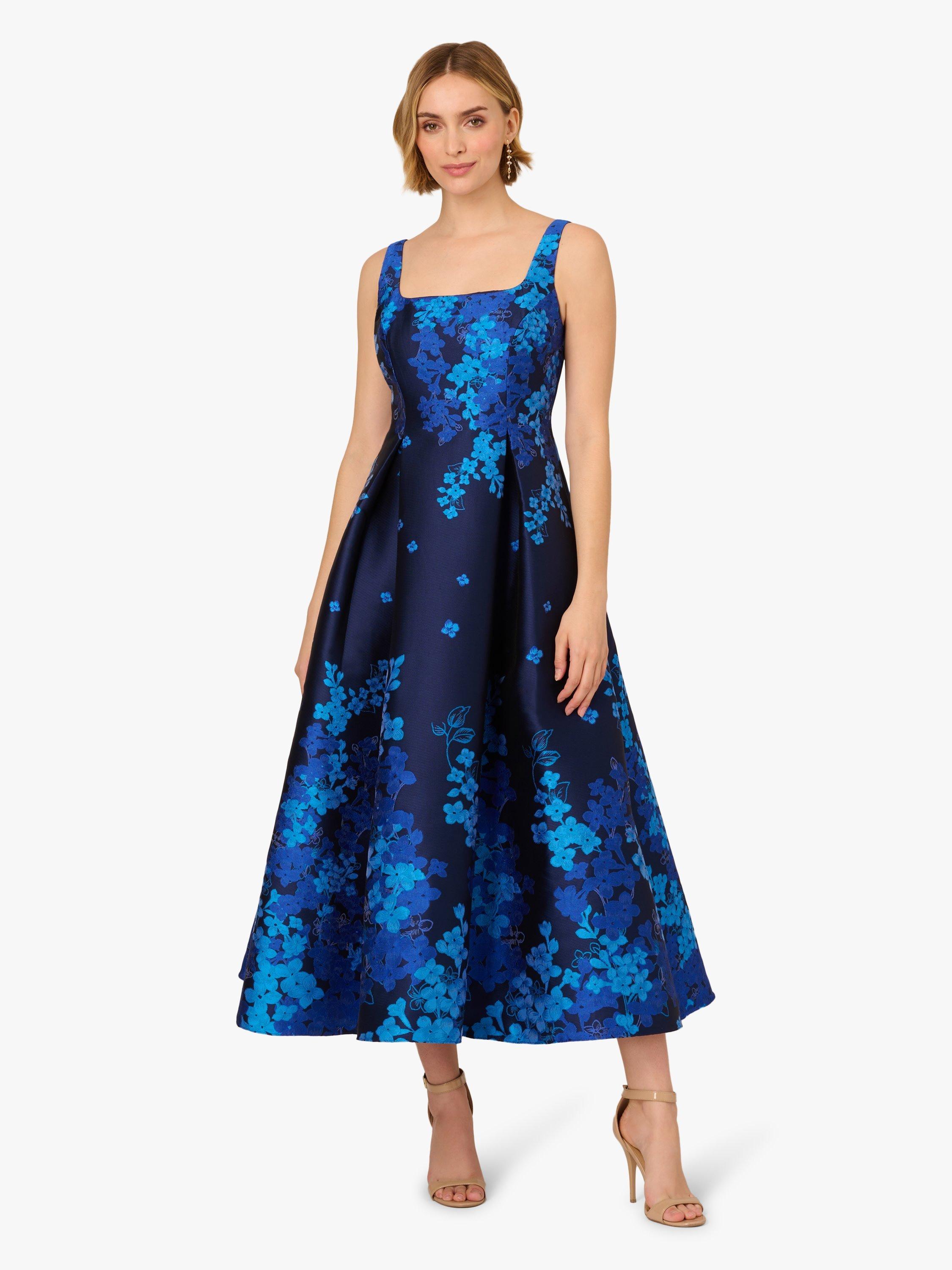Product image 1 of 6, which shows Adrianna Papell Floral Border Jacquard Dress, Blue/Multi, 6
