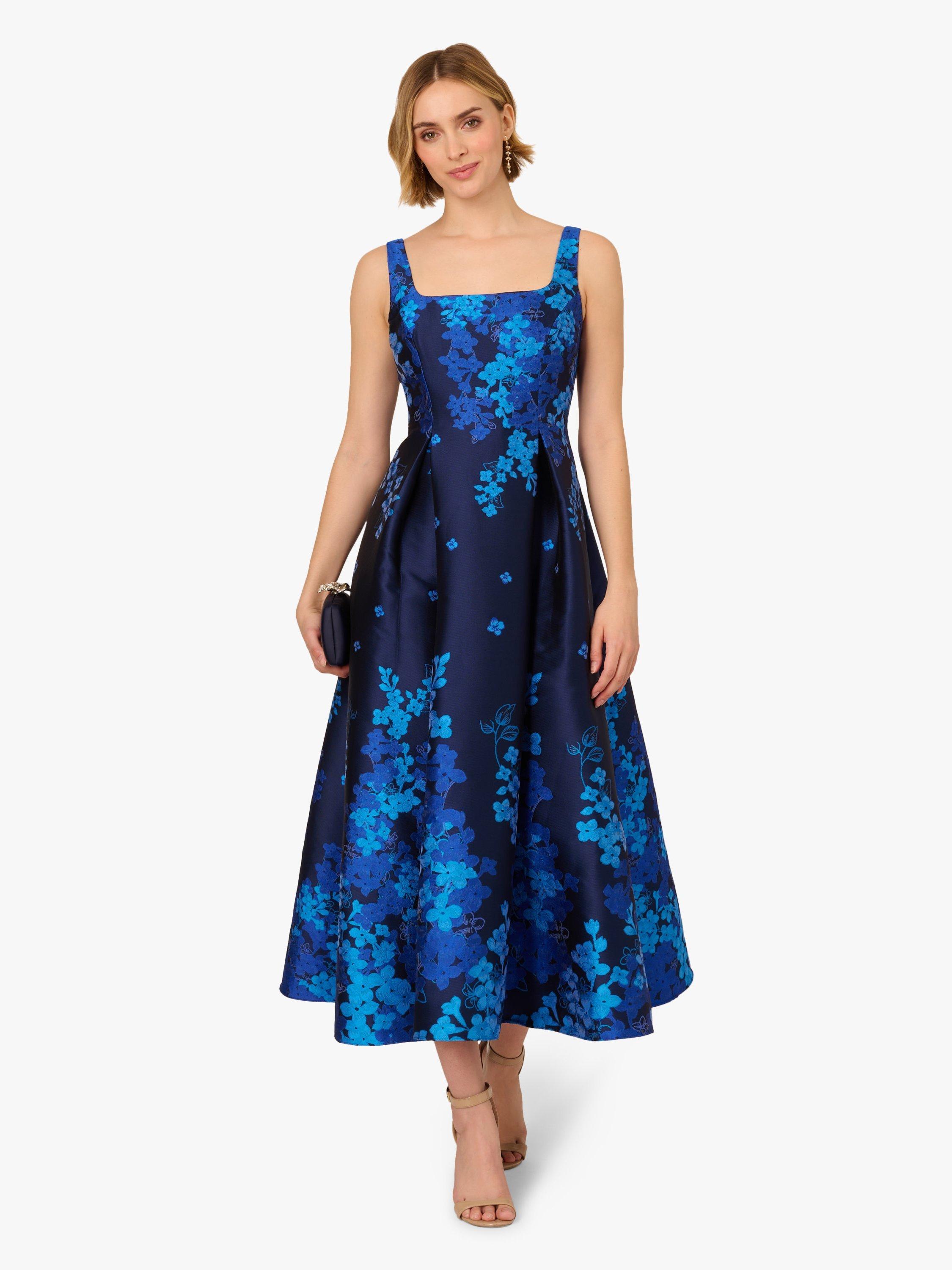 Product image 3 of 6, which shows Adrianna Papell Floral Border Jacquard Dress, Blue/Multi, 6