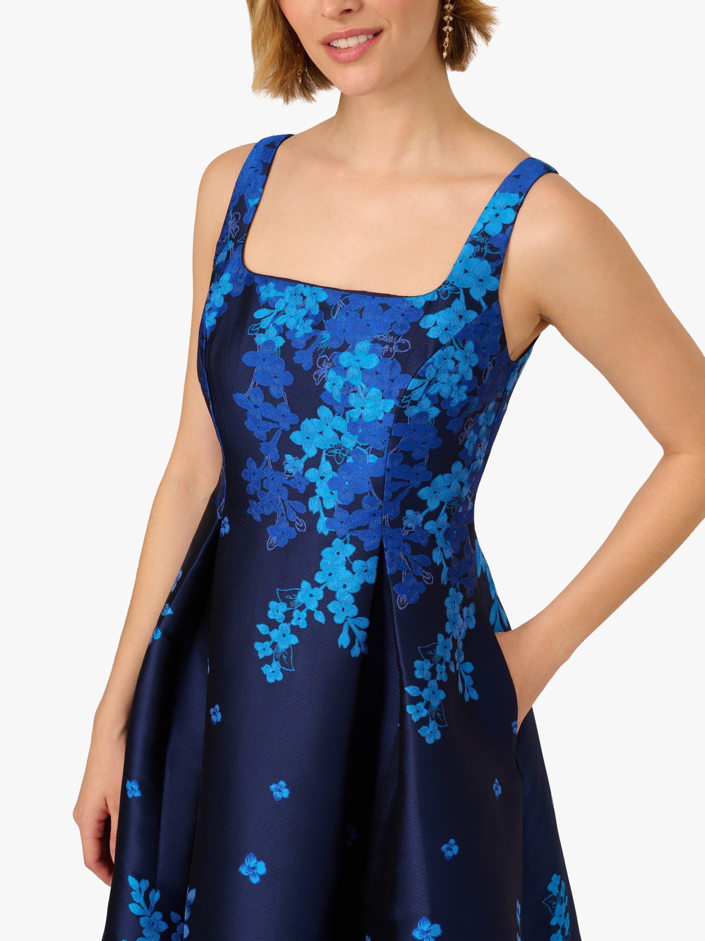Product image 4 of 6, which shows Adrianna Papell Floral Border Jacquard Dress, Blue/Multi, 6