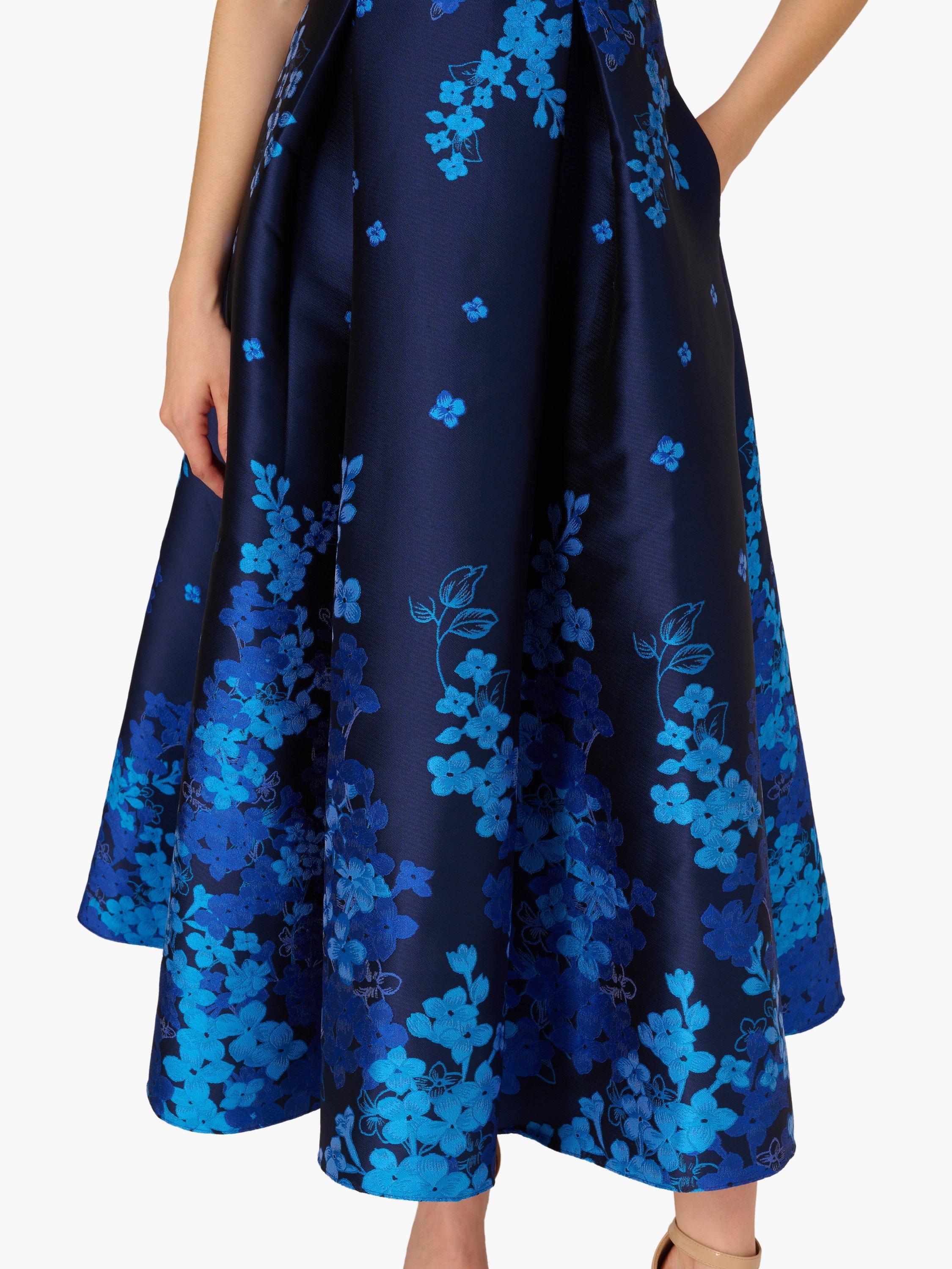 Product image 5 of 6, which shows Adrianna Papell Floral Border Jacquard Dress, Blue/Multi, 6