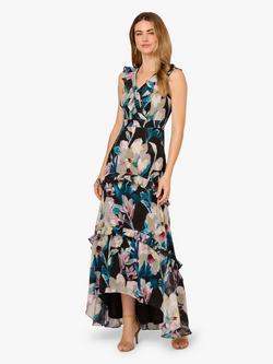 Adrianna Papell Floral Ruffle Chiffon Dress, Black/Multi, Black/Multi