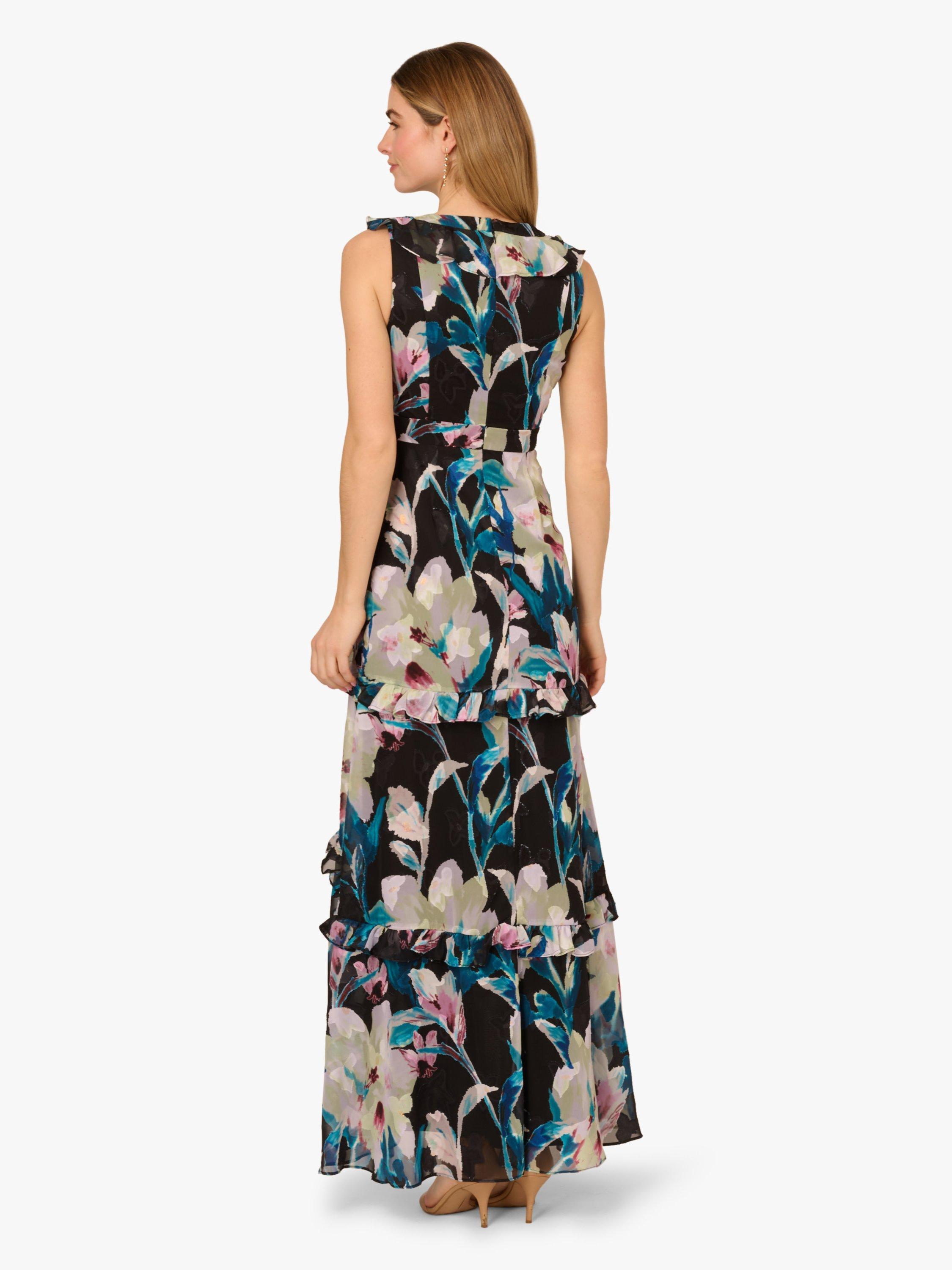 Product image 2 of 6, which shows Adrianna Papell Floral Ruffle Chiffon Dress, Black/Multi, 6