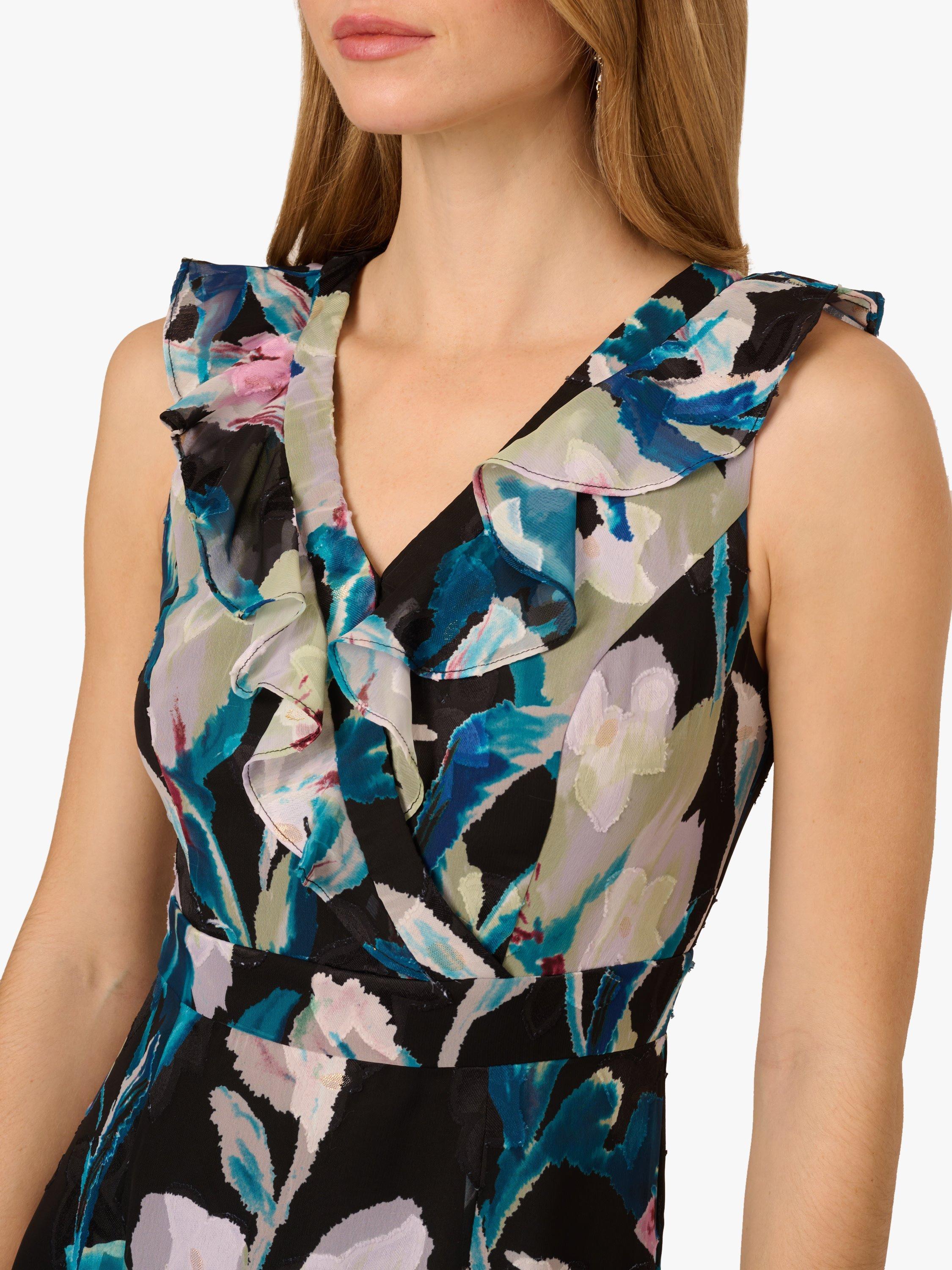 Product image 4 of 6, which shows Adrianna Papell Floral Ruffle Chiffon Dress, Black/Multi, 6