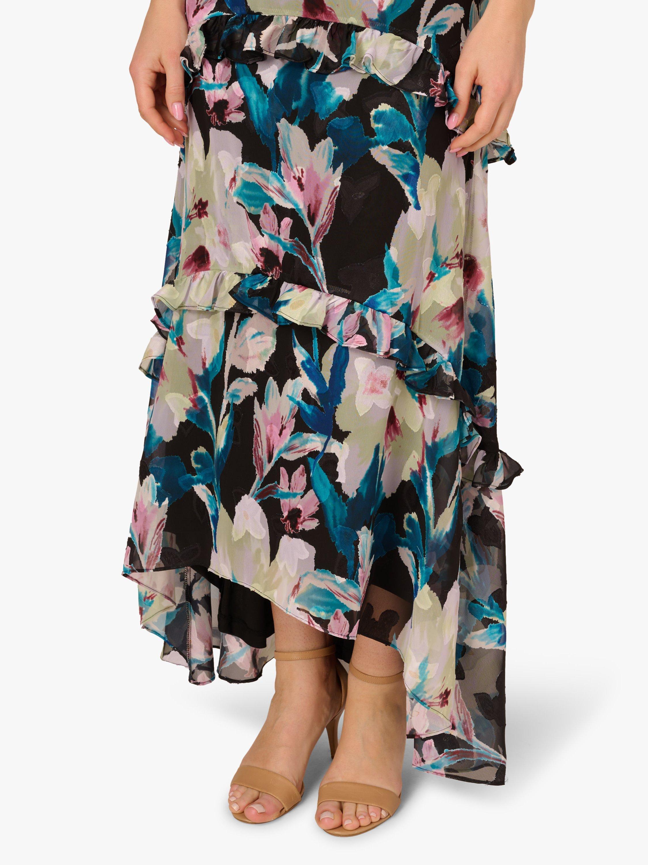 Product image 5 of 6, which shows Adrianna Papell Floral Ruffle Chiffon Dress, Black/Multi, 6