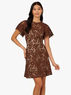 Adrianna Papell Lace Flounce Mini Dress, Espresso, Espresso