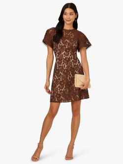 Adrianna Papell Lace Flounce Mini Dress, Espresso - view 2, Espresso