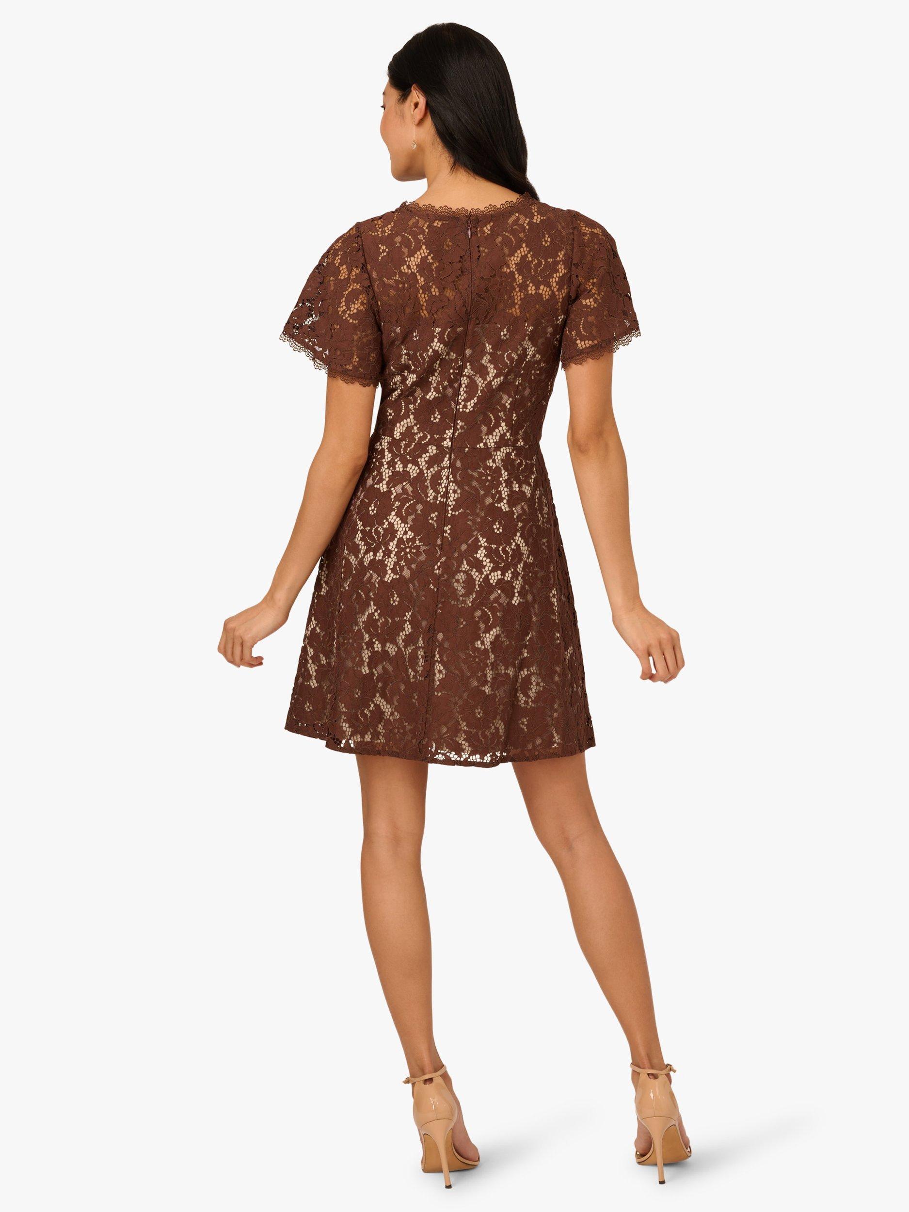 Product image 3 of 7, which shows Adrianna Papell Lace Flounce Mini Dress, Espresso, 6