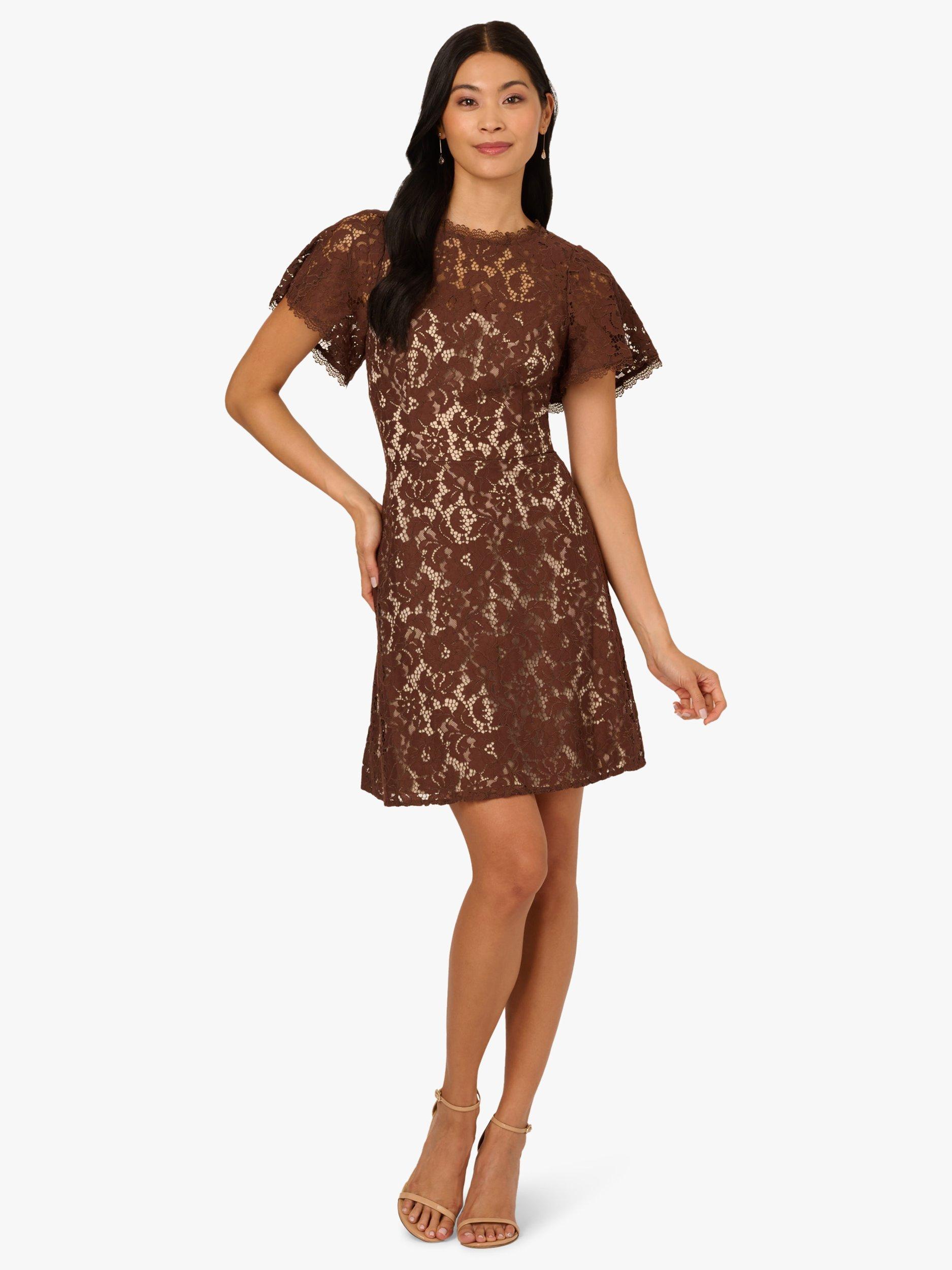 Product image 4 of 7, which shows Adrianna Papell Lace Flounce Mini Dress, Espresso, 6