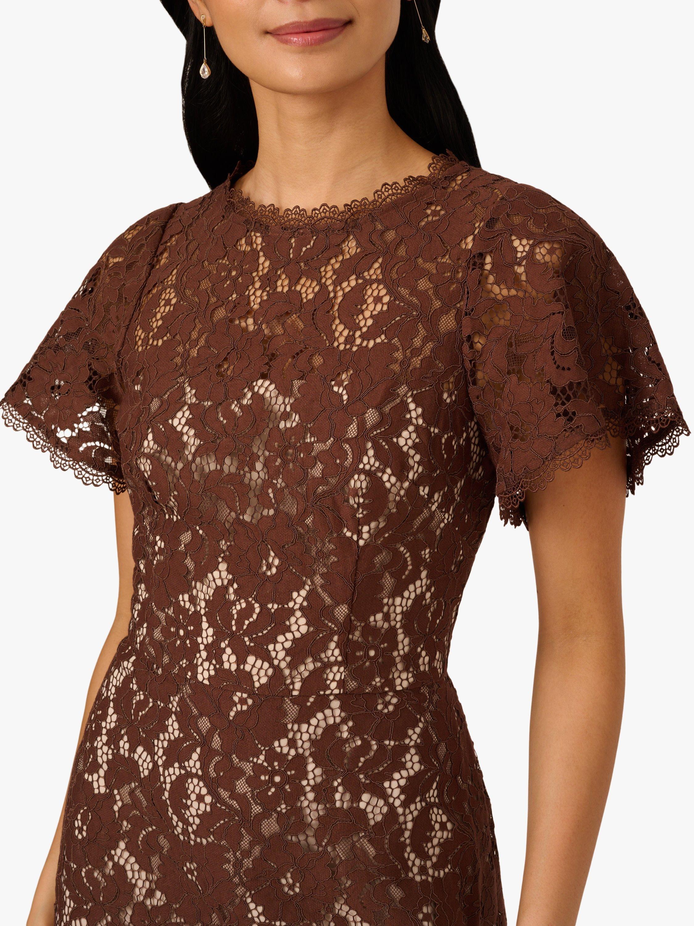 Product image 5 of 7, which shows Adrianna Papell Lace Flounce Mini Dress, Espresso, 6