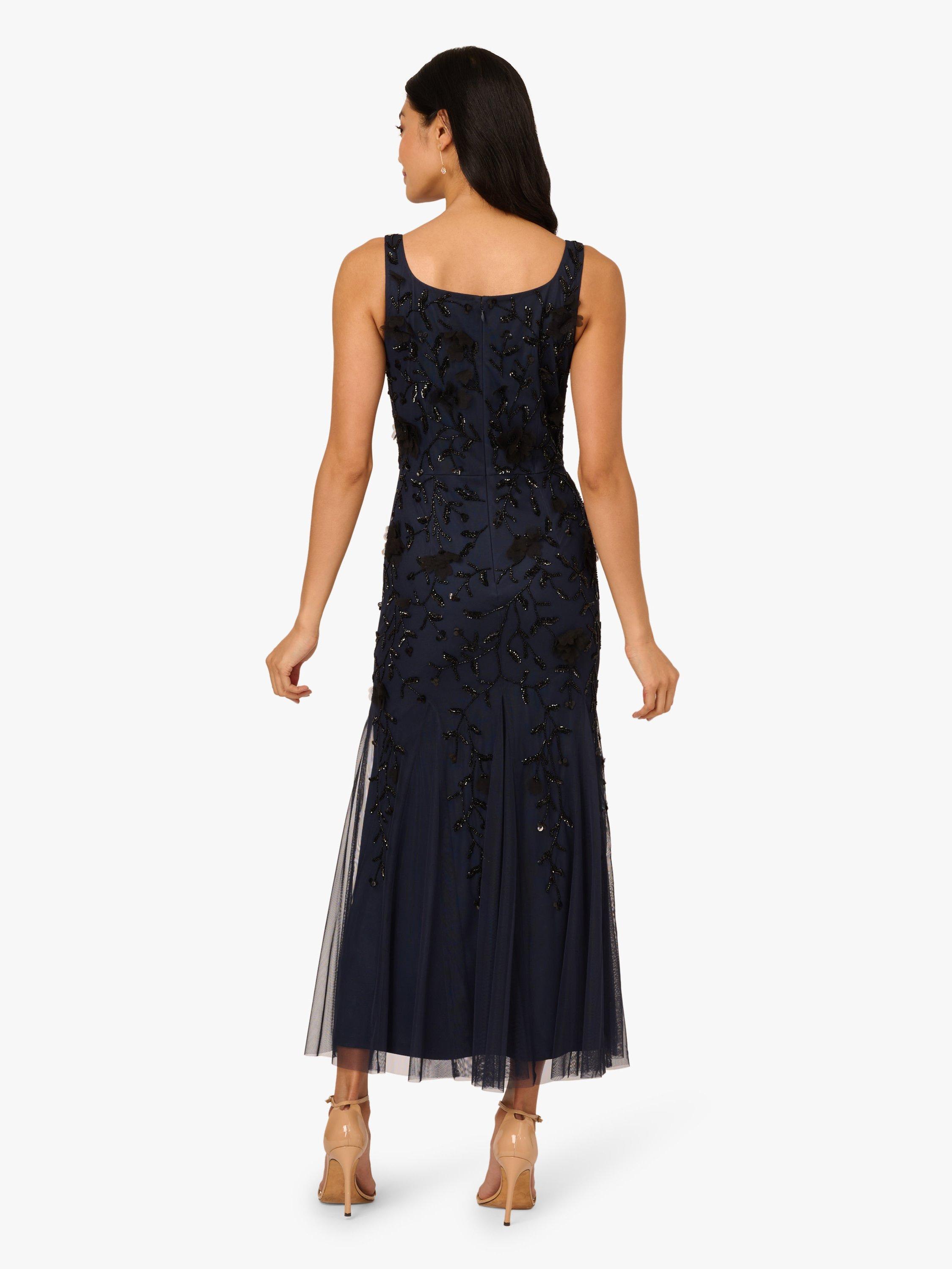 Product image 2 of 6, which shows Adrianna Papell Floral Beaded Godet Hem Dress, Navy/Black, 6