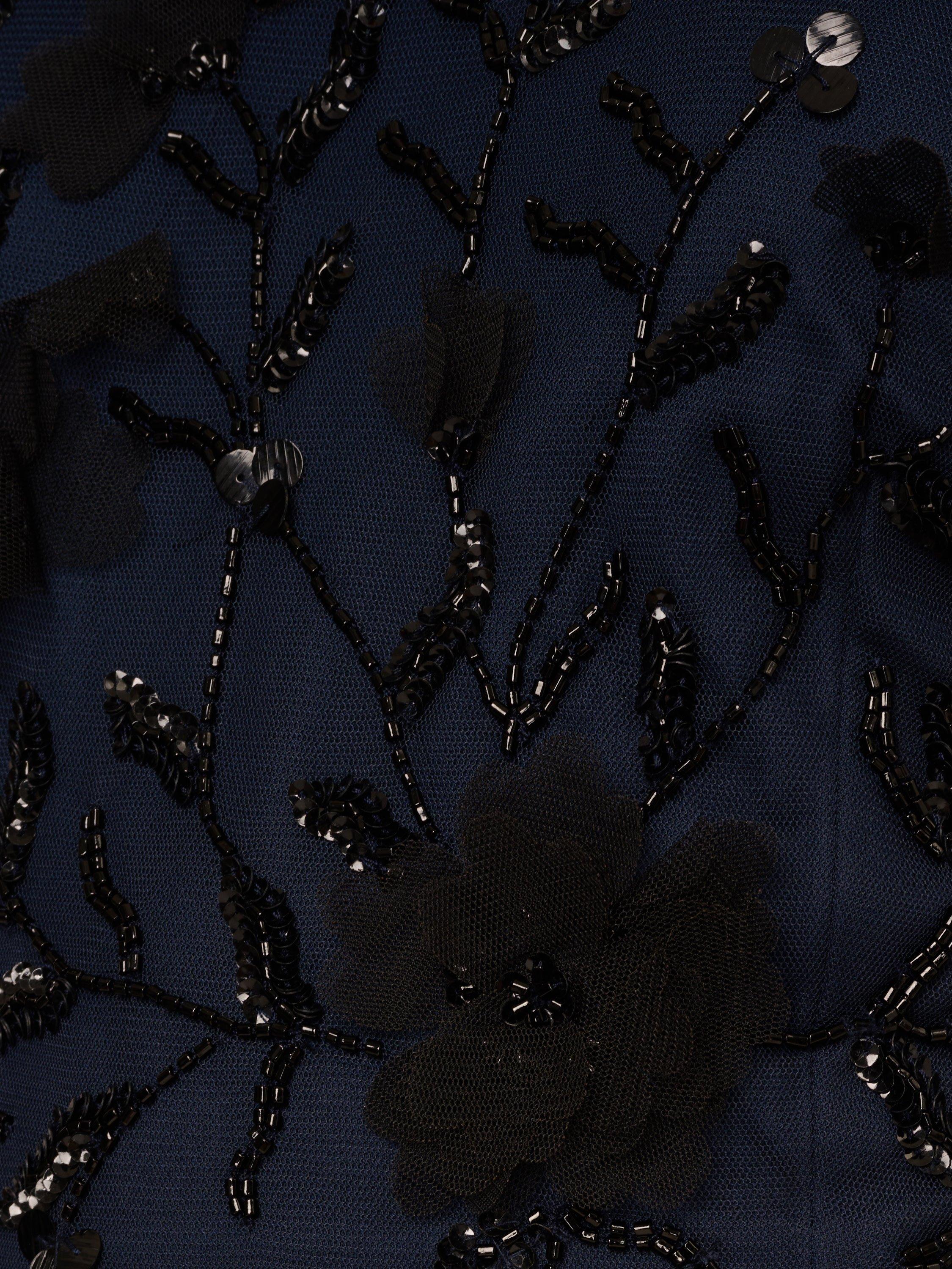 Product image 6 of 6, which shows Adrianna Papell Floral Beaded Godet Hem Dress, Navy/Black, 6