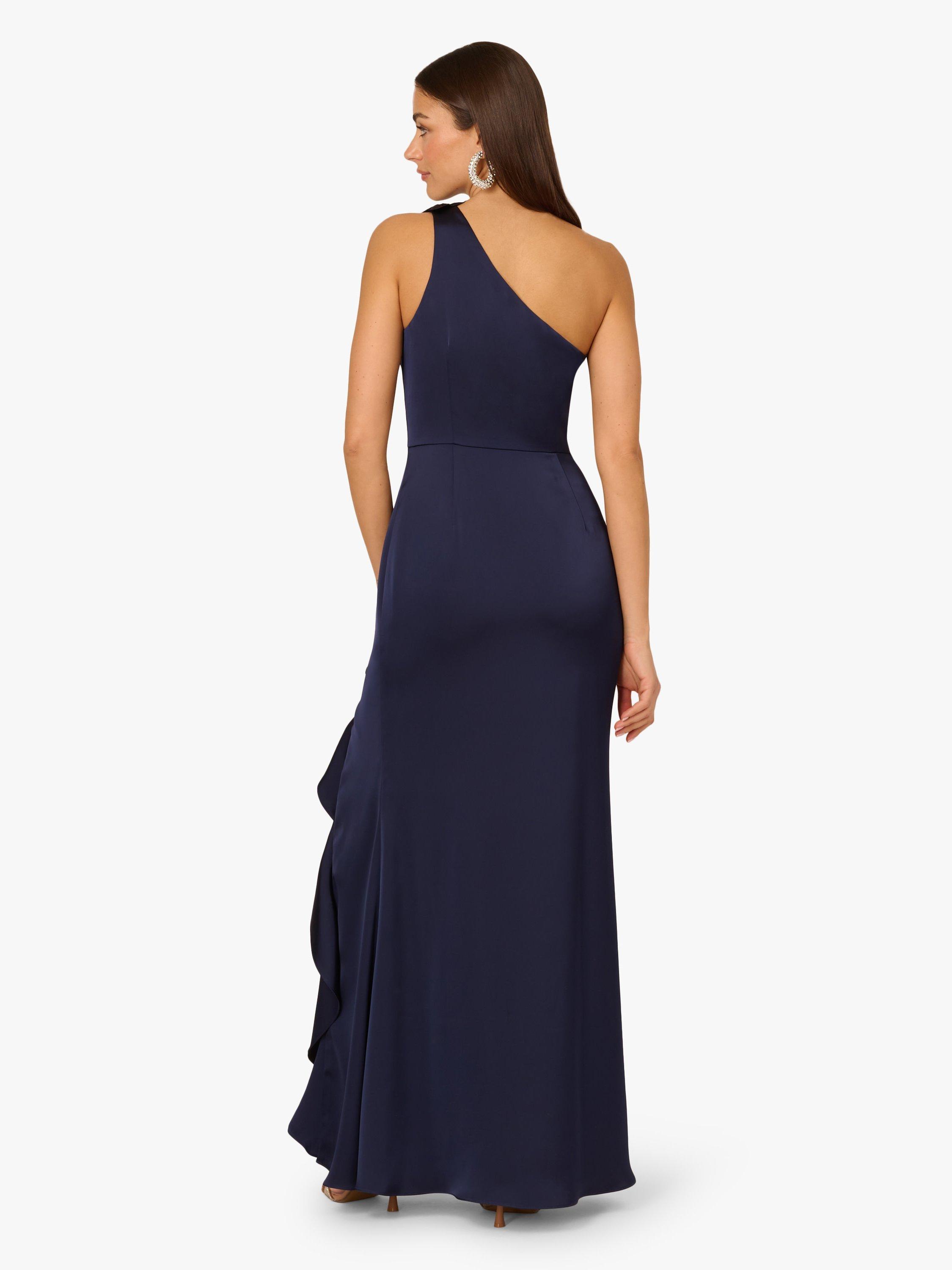 Product image 2 of 6, which shows Adrianna By Adrianna Papell Flower Applique Stretch Satin Dress, Navy, 6