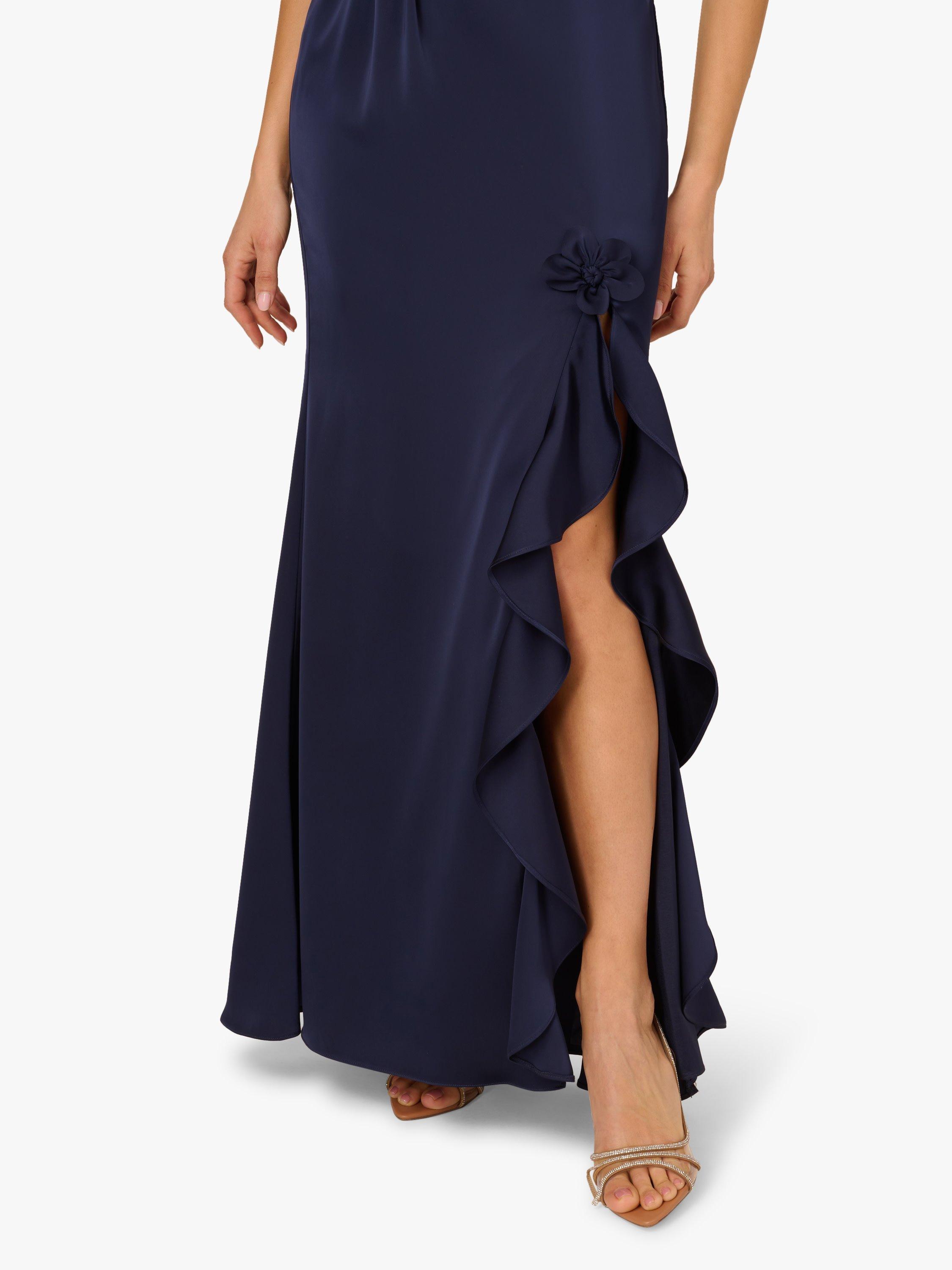 Product image 5 of 6, which shows Adrianna By Adrianna Papell Flower Applique Stretch Satin Dress, Navy, 6