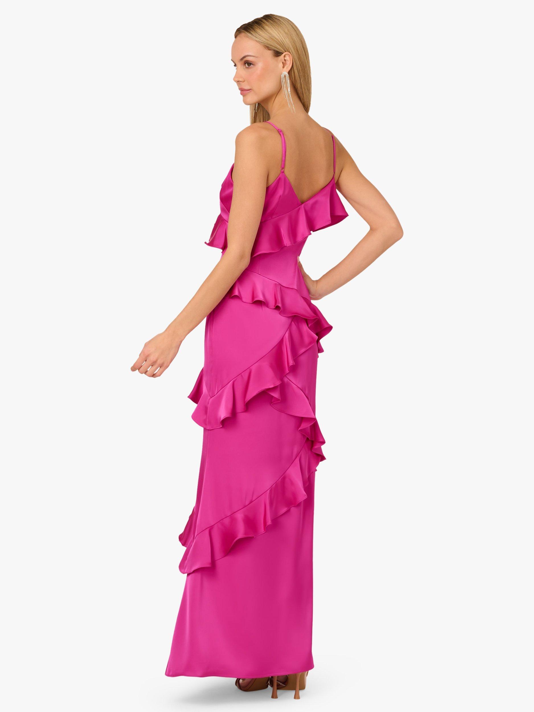 Product image 2 of 6, which shows Adrianna Papell Ruffle Satin Maxi Dress, Mid Pink, 6