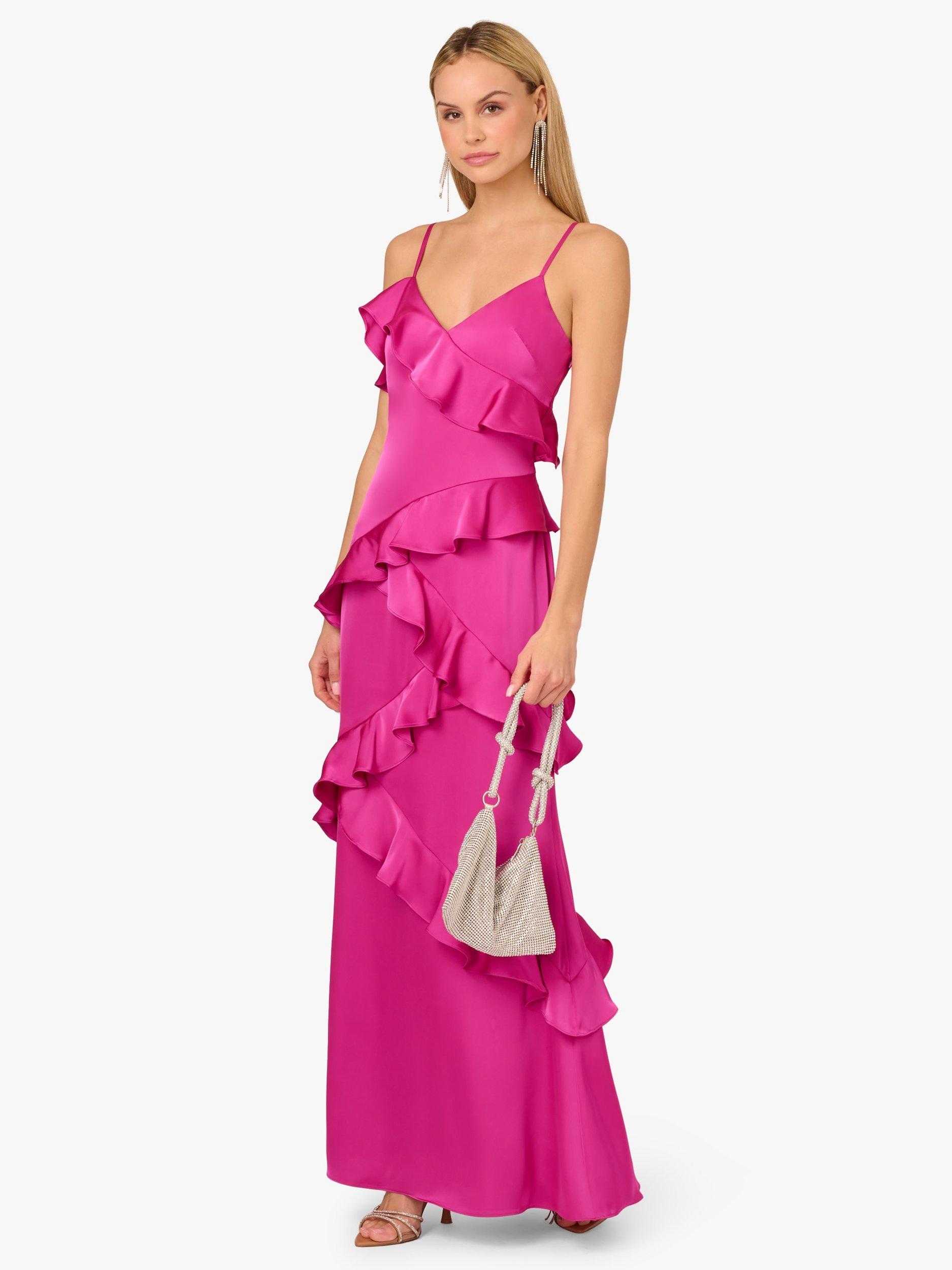 Product image 3 of 6, which shows Adrianna Papell Ruffle Satin Maxi Dress, Mid Pink, 6
