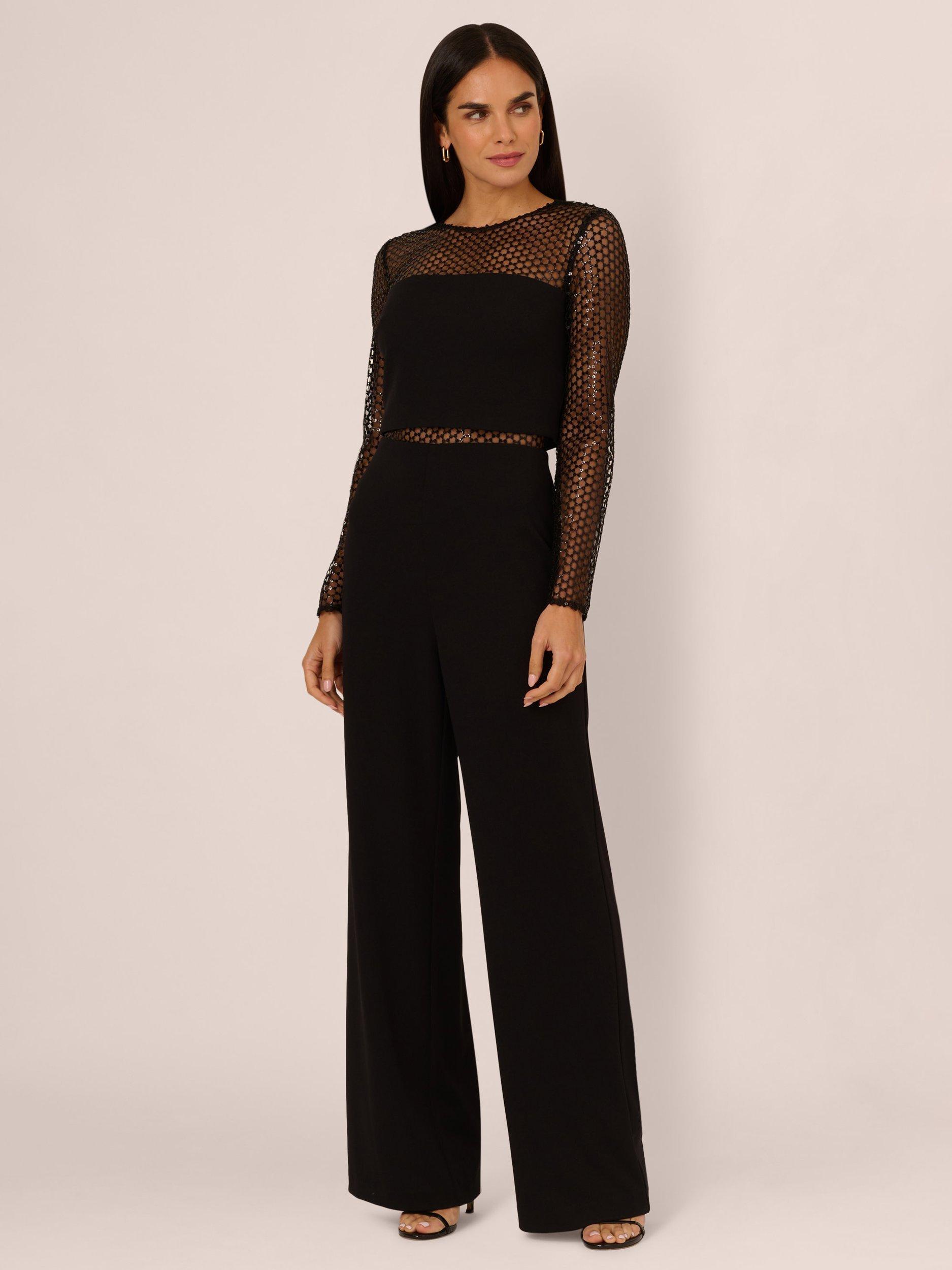 Product image 1 of 6, which shows Adrianna Papell Knitted Crepe Jumpsuit, Black, 6