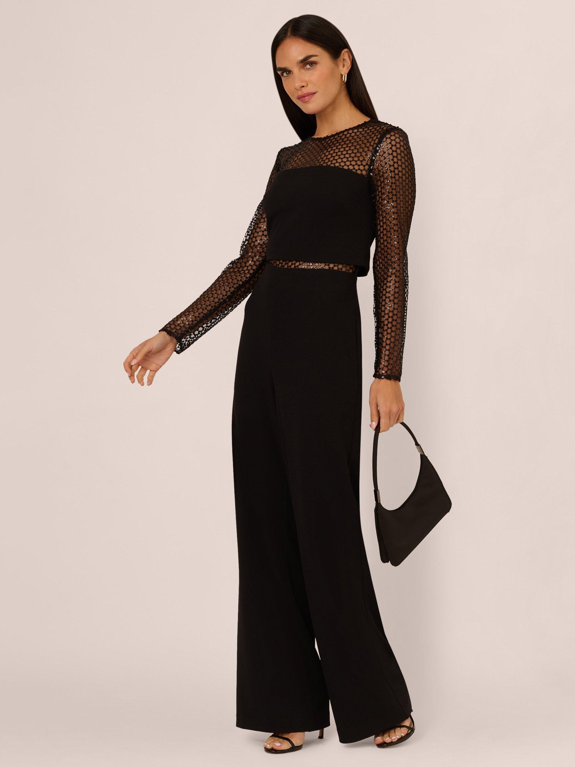 Product image 3 of 6, which shows Adrianna Papell Knitted Crepe Jumpsuit, Black, 6